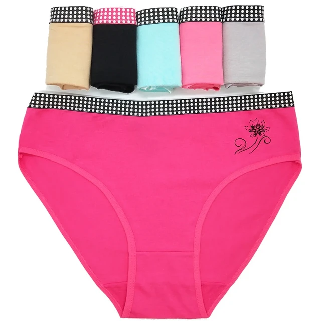 Cheap Plus Size Cotton Panties Sexy Lace Patchwork Women Underwear Solid  Mid waist Briefs 2XL-4XL 6 pcs/set