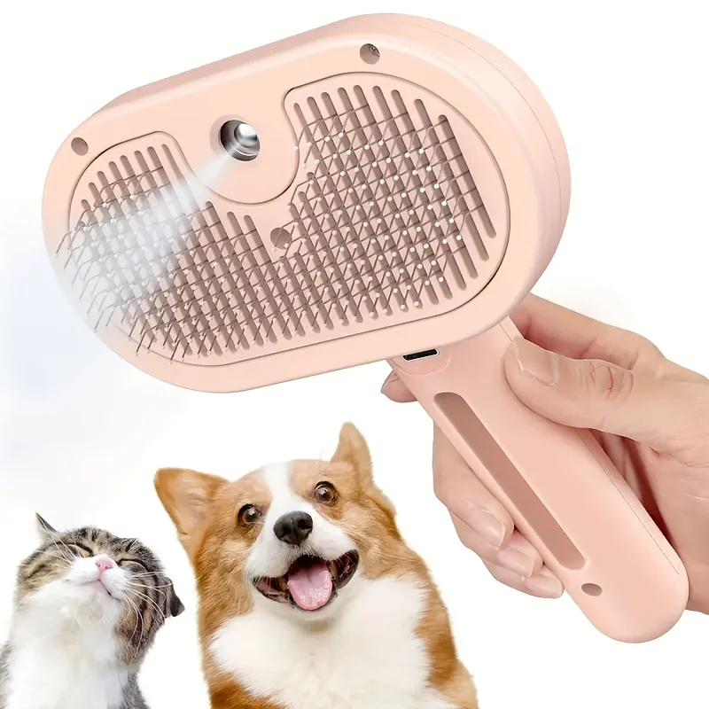 3-in-1 자동 스팀 애완동물 털 제거기, 고양이&강아지에게 적합, 스테인리스 브러시, 긴 털과 짧은 털 애완동물 모두에게 적합