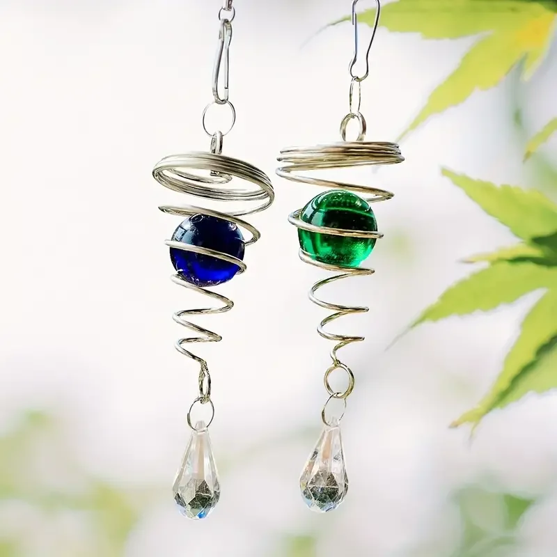 1pc 3D spiral rotation stereo effect, pendant turquoise crystal ball swing sun catcher wind chime rotating garden decoration