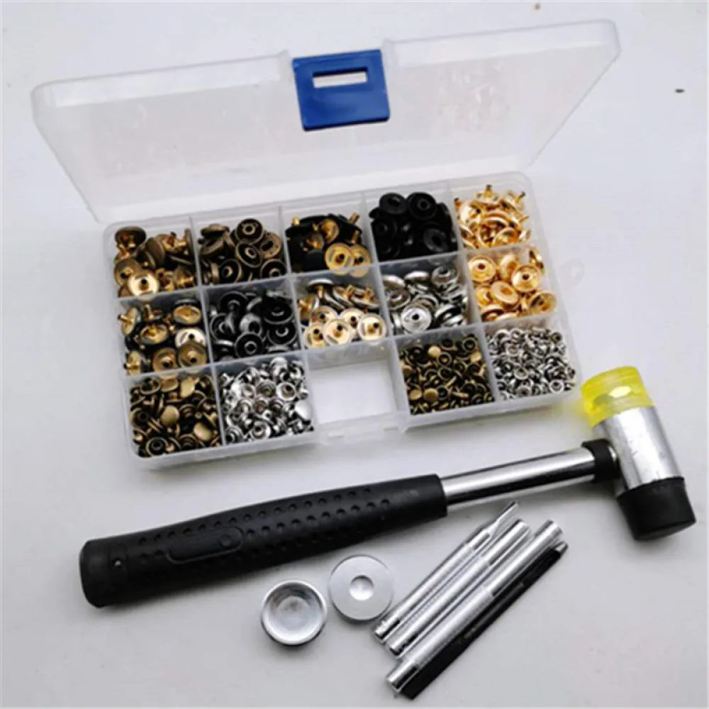 200Sets Assorted 12mm Star Cap Leather Rivets Kit, Tubular Metal Rivets  with Punch Tool for Leather Fabric Clothing Bags Pets Collar Keychain DIY