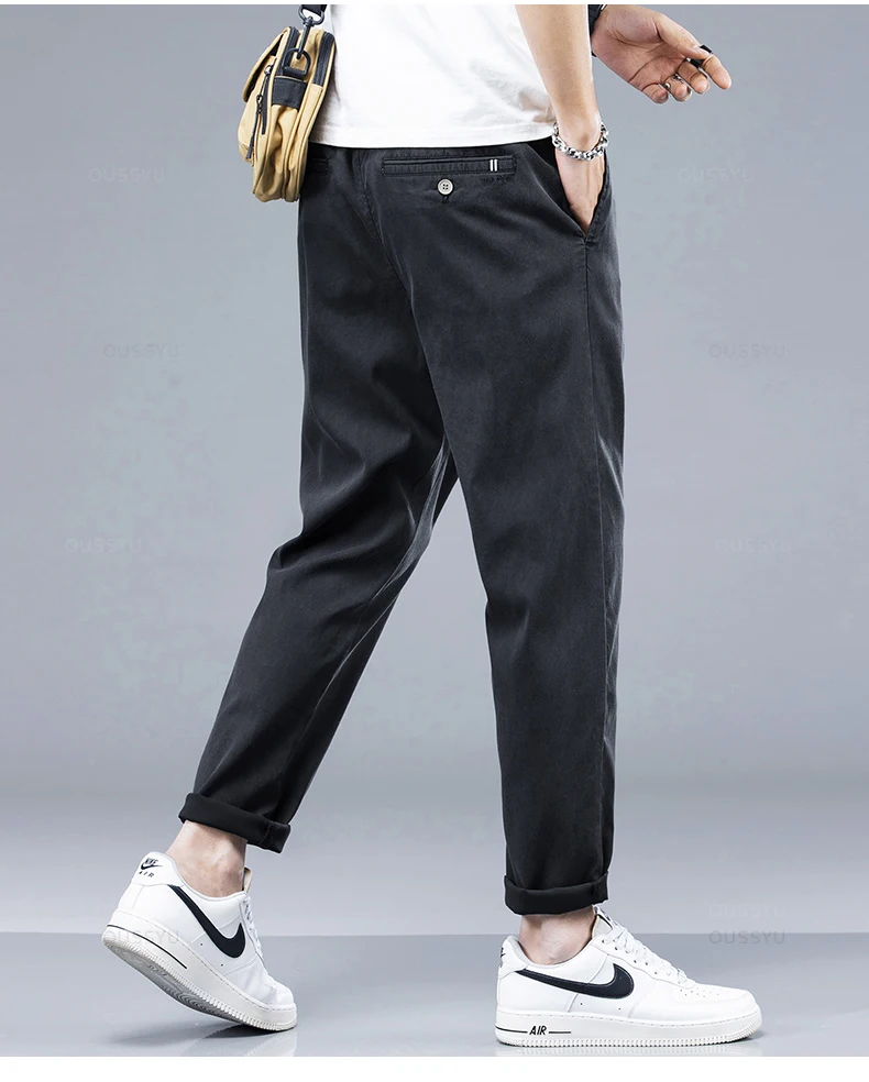 Description Picture 3 of itemBrand Clothing New Summer Soft Lyocell Fabric Men's Casual Pants Thin Slim Elastic Waist Korea Jogger Ankle Length Trousers Male