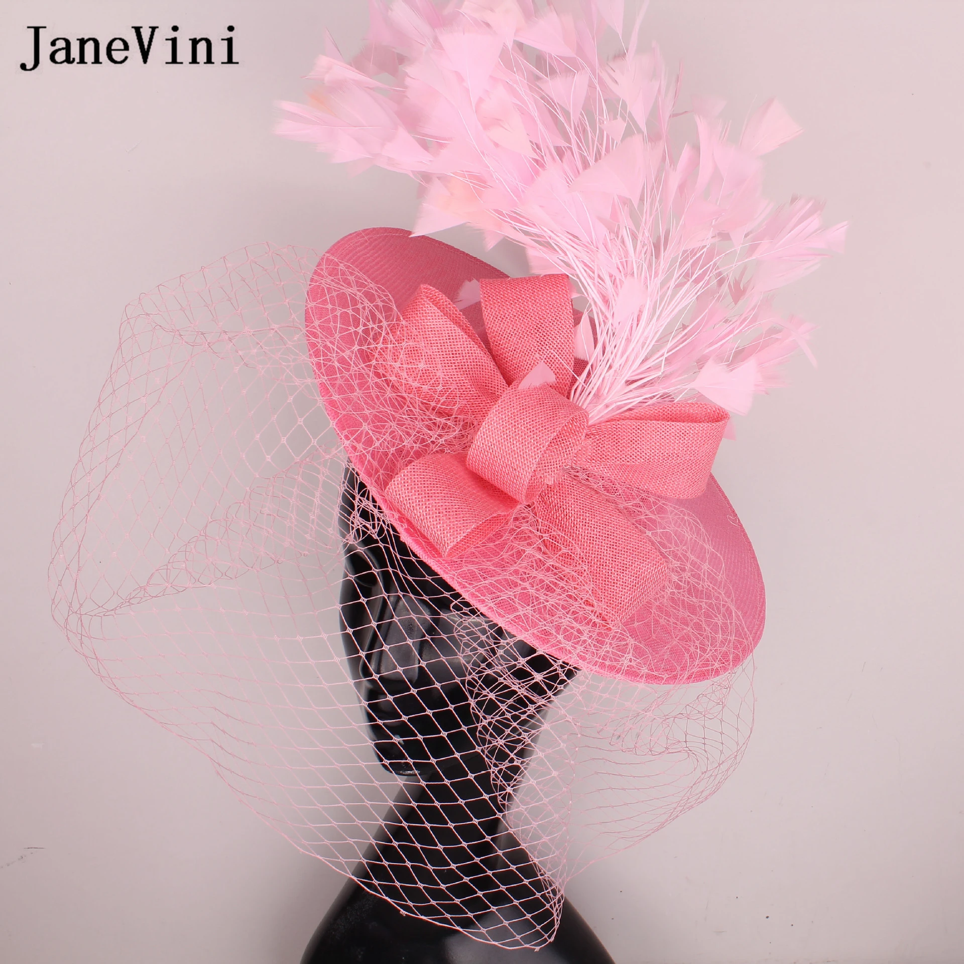 JaneVini Large Elegant Women Hats Wedding Facinators Linen Mesh Birdcage Veil Ivory Princess Bride Lace Hat Accesorios De Novias hair accessories bridal hair accessories fascinator hats
