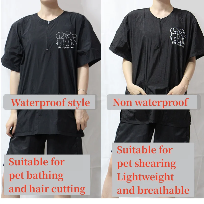 Pet Groomer Work Clothes Pet Dog Grooming Uniforms Waterproof Smock Hairproof Tops Short Sleeved Apron Purple Black Gown Y0519 pet grooming smock