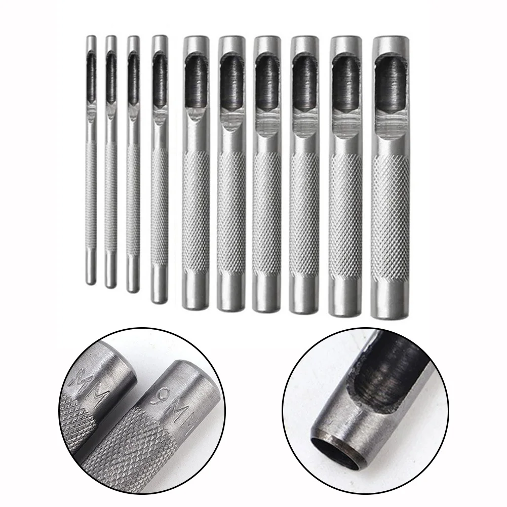 10pcs Round Hole Punches Leather Hole Punching Tools Leather Hollow Drilling Puncher Kit 1-10mm Steel Hollow Punches Cutter Set - 5