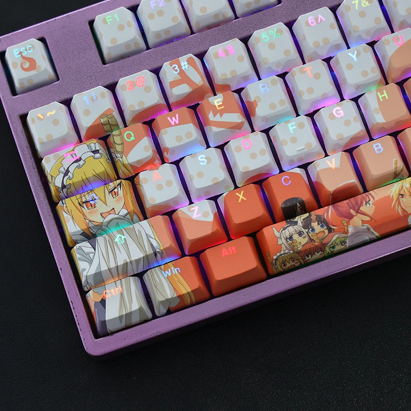 Chaves Conjunto Lados Pbt Tintura Subbed Keycaps Anime dos Desenhos Animados Gaming Key Caps Backlit Keycap para Miss Kobayashi Dragão Maid 108 - Imagem 2
