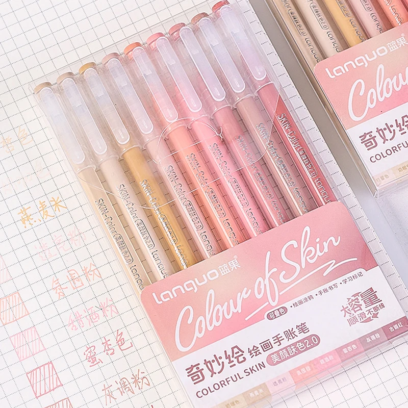 9 Pcs/Set Multi-Color Gel Pens Large Capacity Colored Ink Art Marker Liner for Students Drawing Painting Handbook Pen