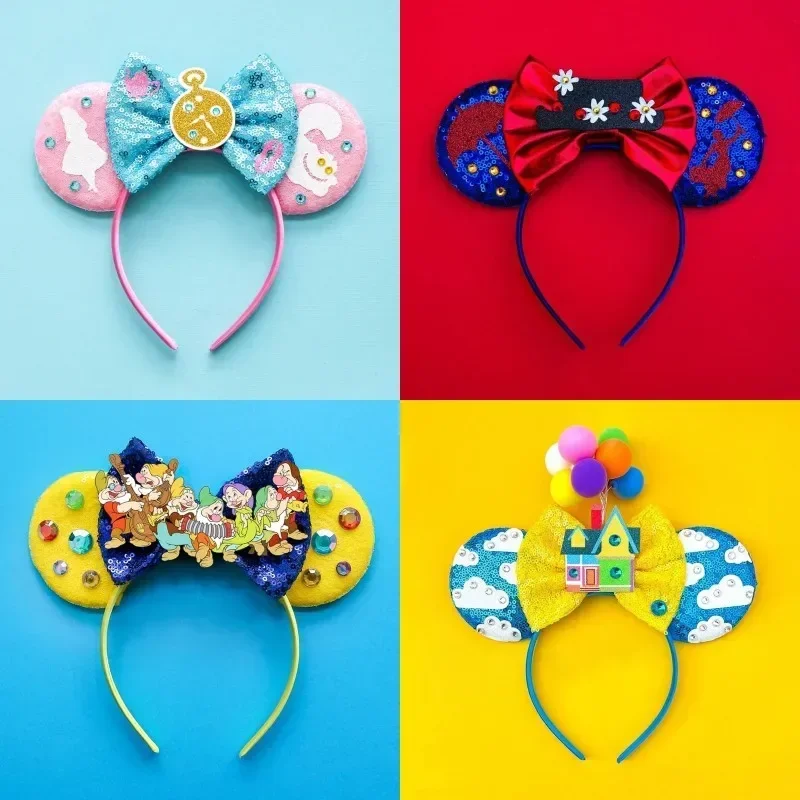 Disney Lilo & Stitch Hairdbands Women Cute Angel Ears Headbands Girls Flower Sequins Bow Hair Band Kids Leaves Hair Accessories