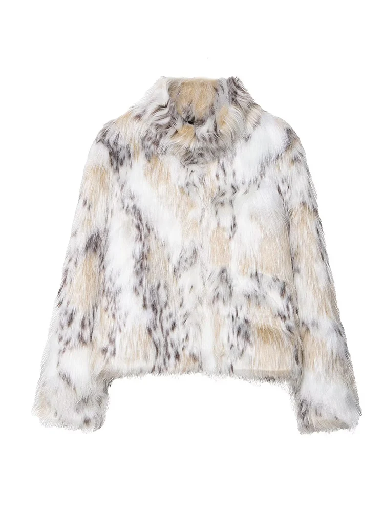 2025 Fall Winter Women Casual Faux Fur Jackets Fashion Streetwear Stand Collar Warm Oversized Thick Coats Ladies Elegant New