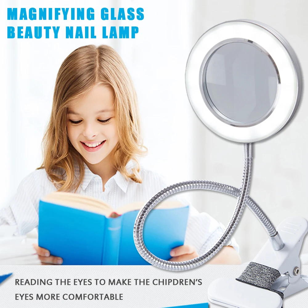 Table Lamp 8X Magnifier Nail Beauty Light USB Cold Light Led Non-slip Equipment Clamp Glass Table Lamp for Beauty Salon Portable