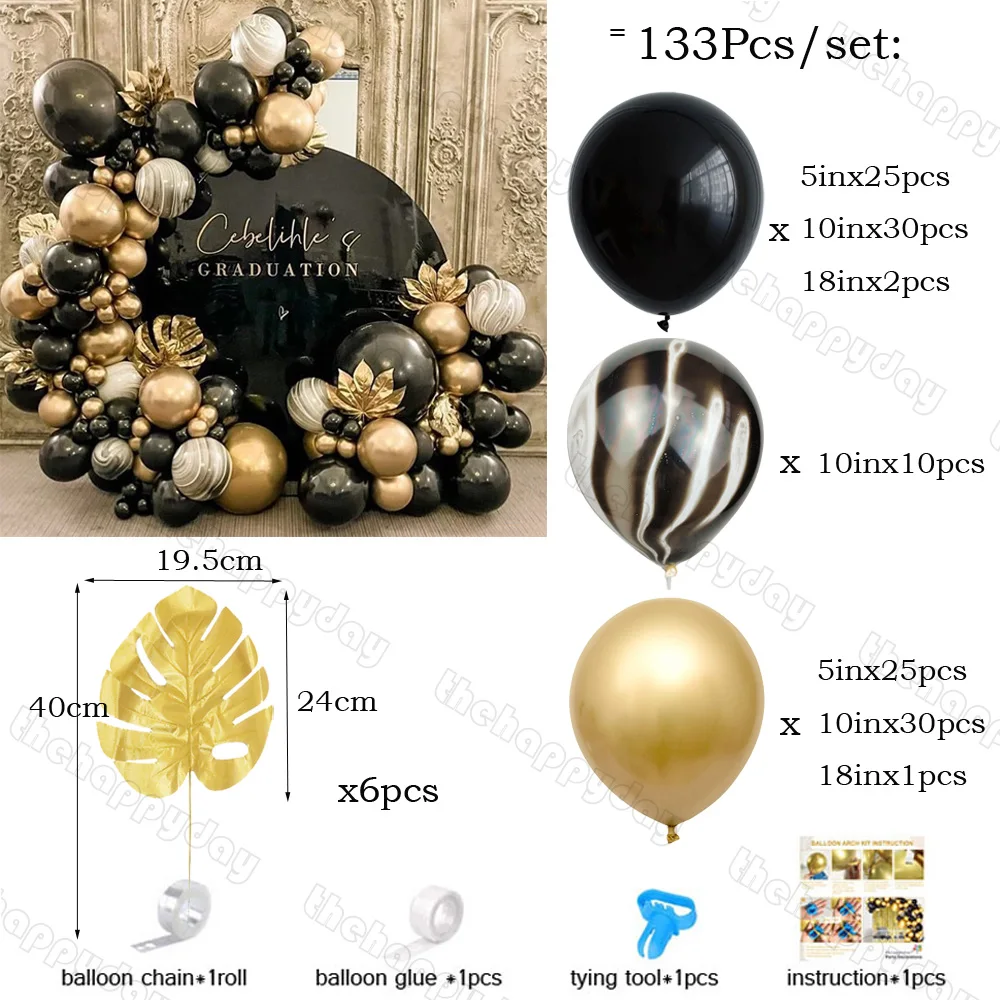 Preto e ouro Balão Garland Arch Kit,