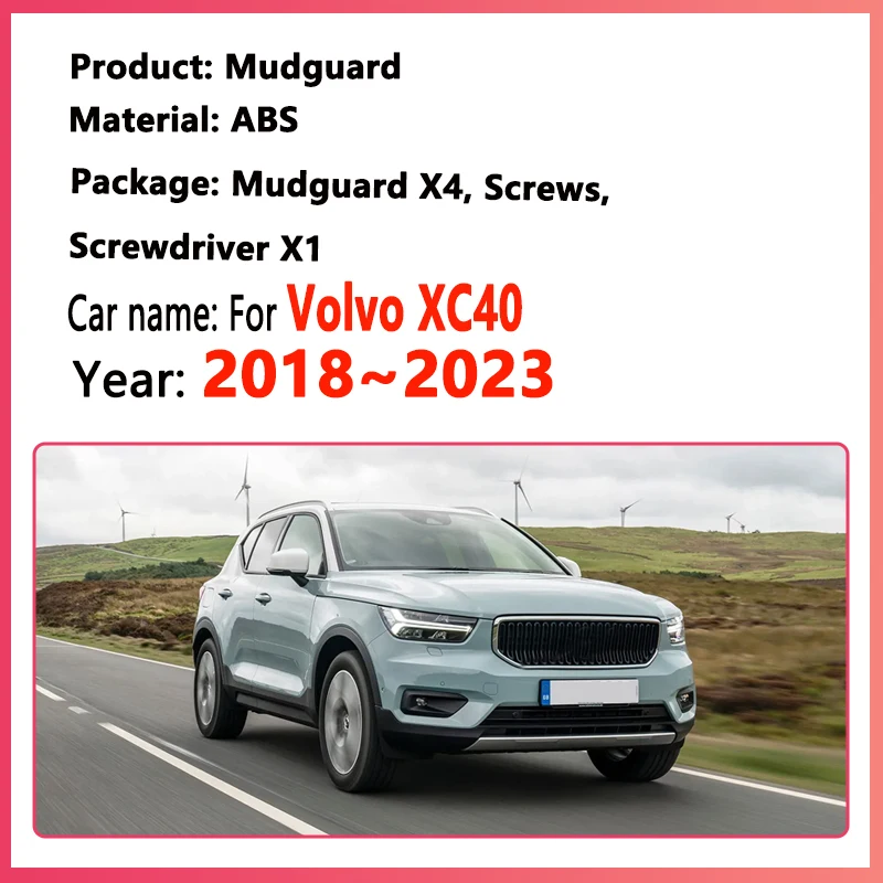 볼보 XC40 바디 키트 2018-2023용 머드가드, 스플래시 방지 자동차 펜더, 베이킹 페인트 머드 플랩 가드, 스플래시 머드플랩, 자동차 액세서리