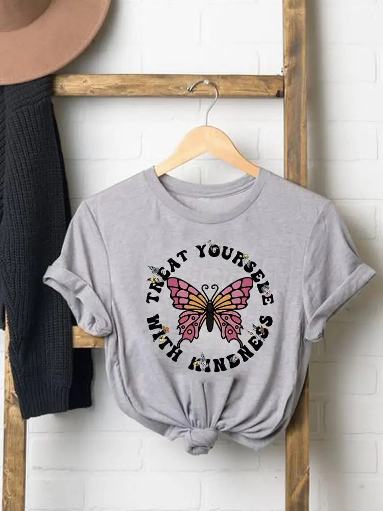 

Summer Clothes Fashion O-neck Tee Top Short Sleeve Letter Butterfly 90s Style Cute Graphic T-shirt Women Clothing Print T Shirt