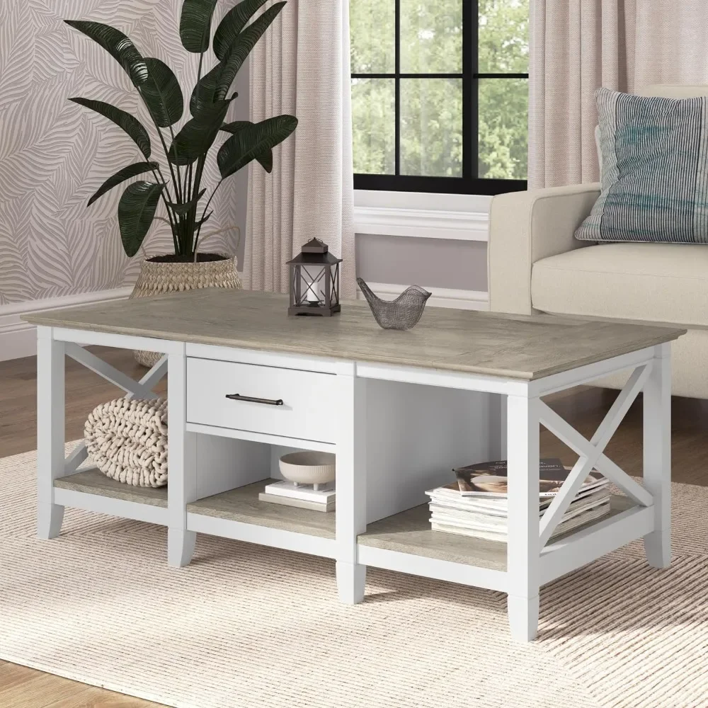 

47.2 X 23.94-Inch Coffee Table /Pure White Side Tables Furniture Home Coffee Table for Living Room Shiplap Gray
