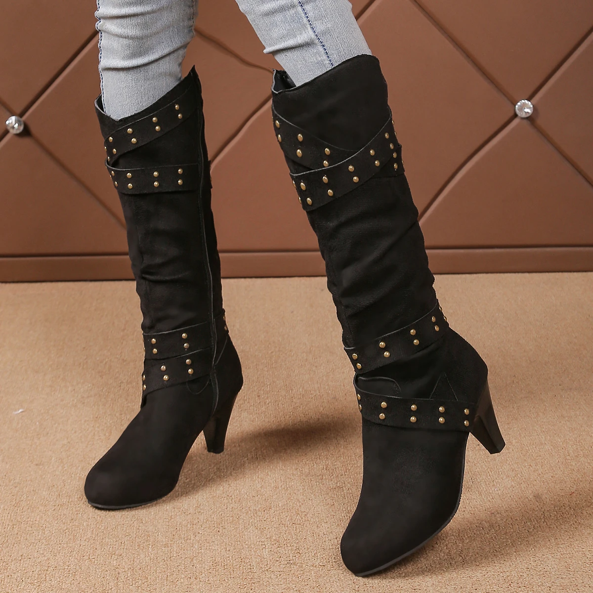 Women Mid Calf Boots 2024 New Fashion Designer Zipper Solid High Heels Shoes Casual Comfortable Sexy Boots Women Shoes for Women
