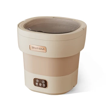 Beige 12L Collapsible Mini Washing Machine & Dryer - Deep Clean for Underwear, Socks & Small Clothes - Compact Laundry Solution for Apartments, Dorms, Hotels & Travel - with Spin Basket - Light Purple (American Standard) 8