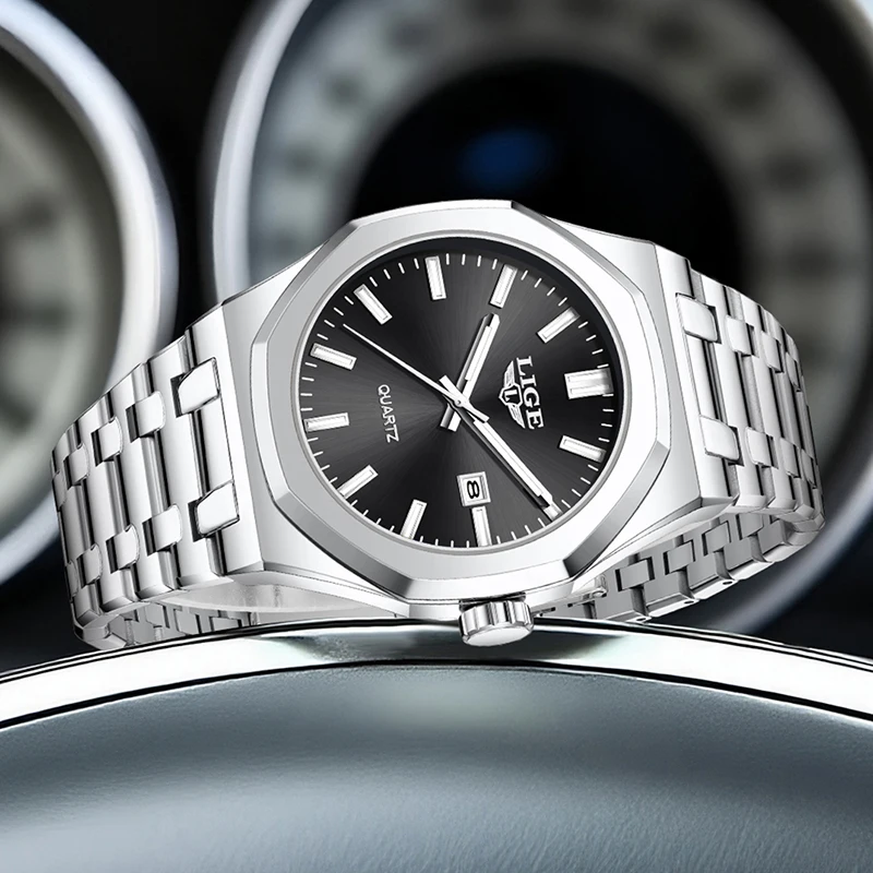 LIGE New Luxury Quartz Watch For Men Fashion Business Watch Men Stainless Steel Military Waterproof Luminous Men Wristwatches