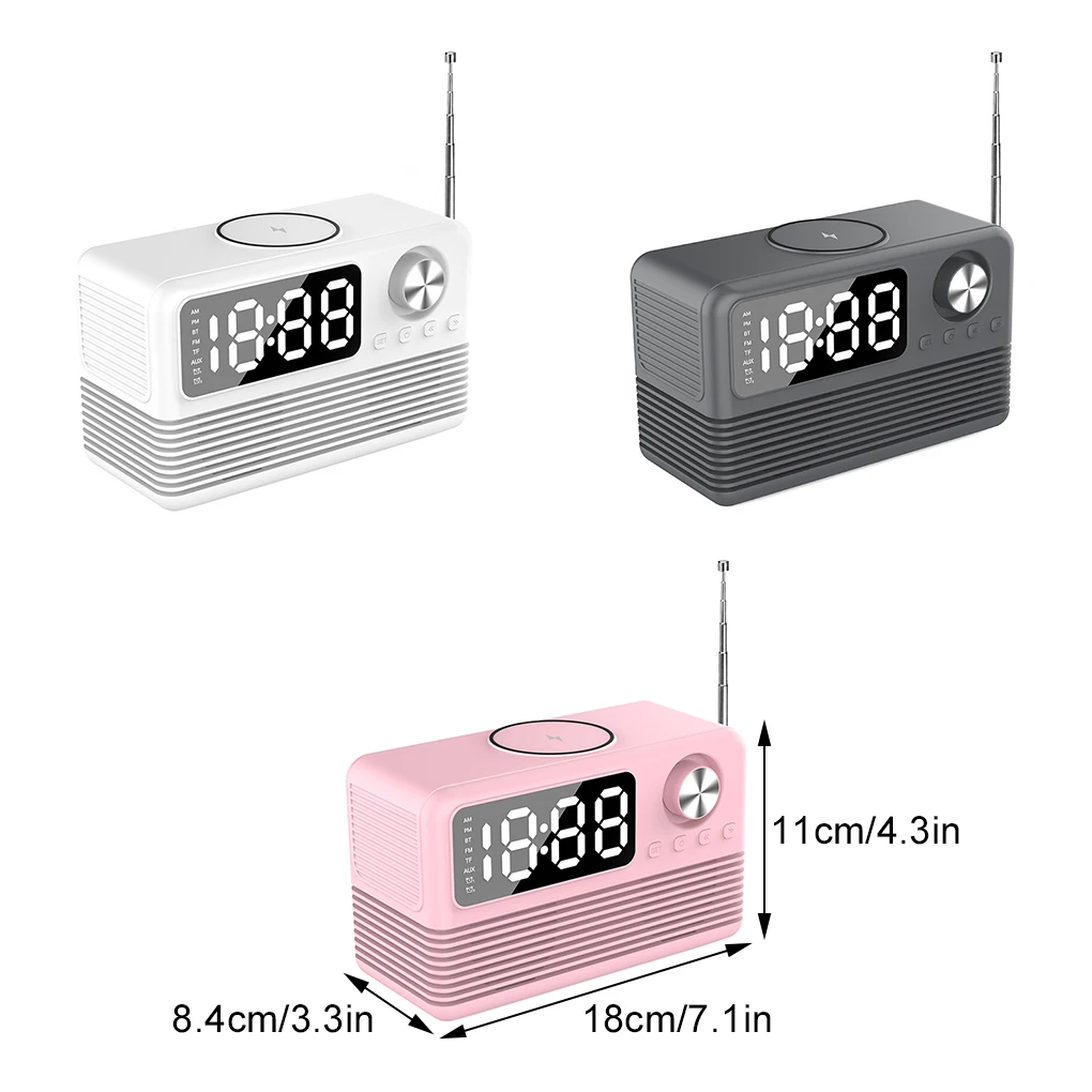 Muti-Function Bluetooth Music Speaker With 15w Wireless Fast Charge Real Time Dual Alarm Clock + FM radio USB External Charging