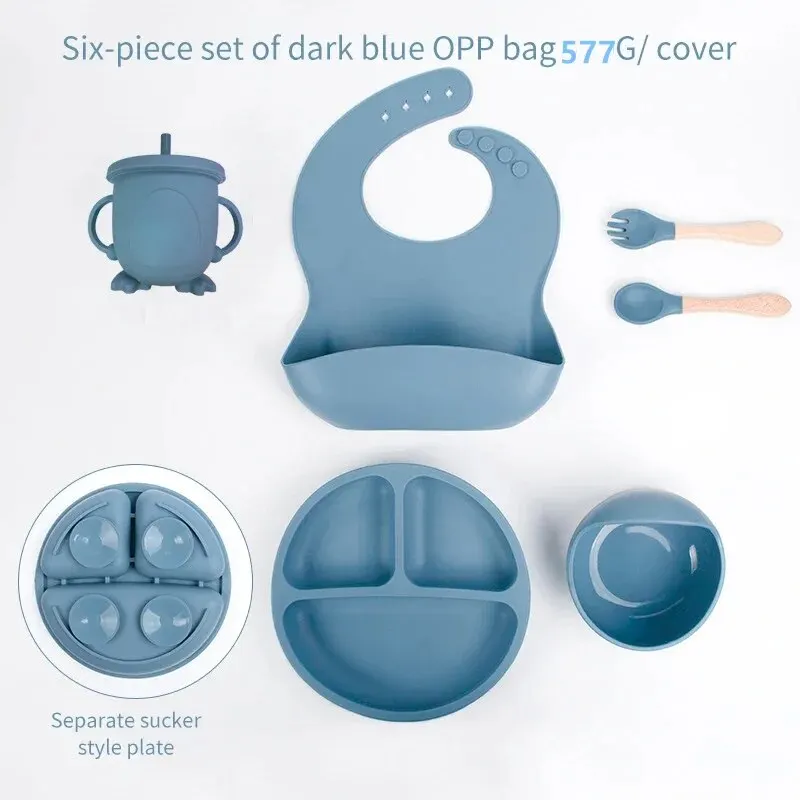 6 PCS Baby silicone meal set Childrens Meal Training Cutlery