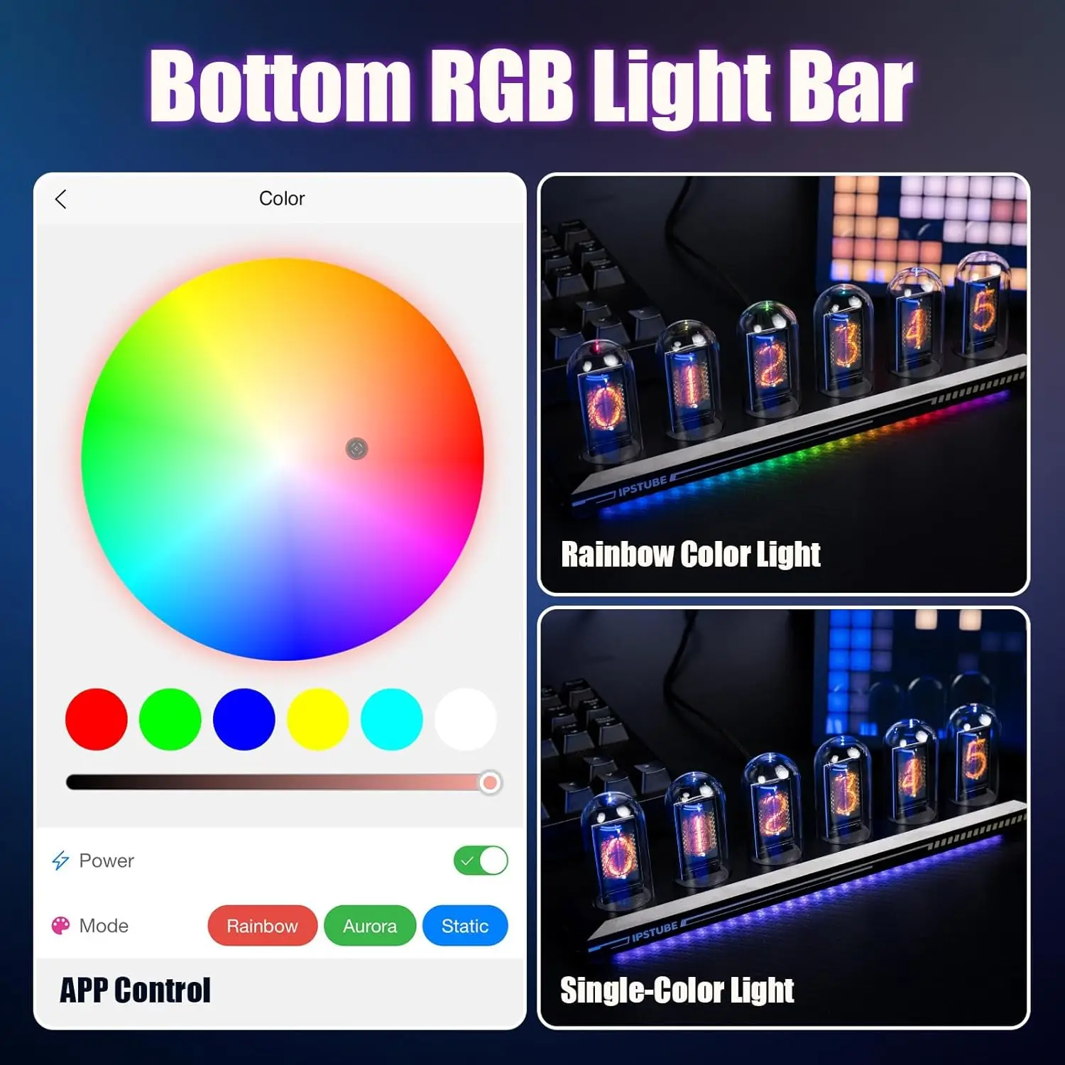 1PC Nixie Tube RGB Retro Digital Clock Light, IPS Glows Analog Clock, Support Wi-Fi Time Calibration, APP Control, Wheather Mode 2
