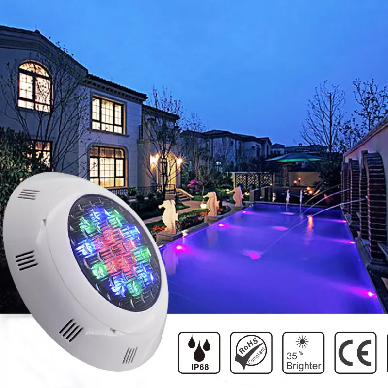 AC/DC 12V 입력 플라스틱 재질 흰색 하우징 18W 3000K 6000K RGB 수영장 조명 LED 수중 세트