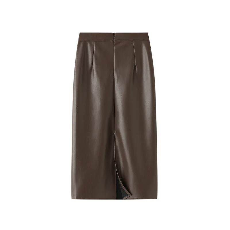 

Half Length Leather Skirt, New Autumn Outfit, Korean Version, High Waisted, Plush, Split, PU, Hip, Versatile, Versatile
