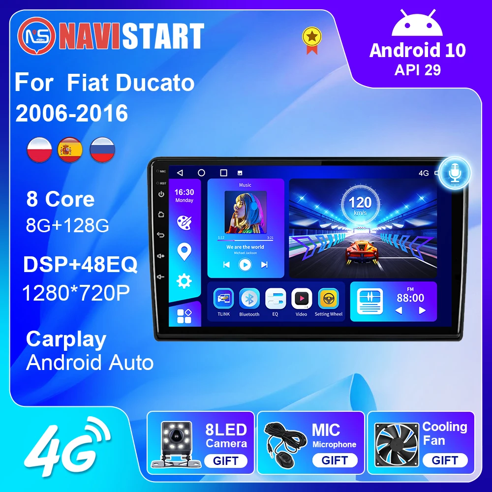 Navistart 2 Din Android 10 Per Fiat Ducato 2006 - 2016 4G Wifi Autoradio Navigazione Gps Android Auto Carplay Lettore Dvd Stereo