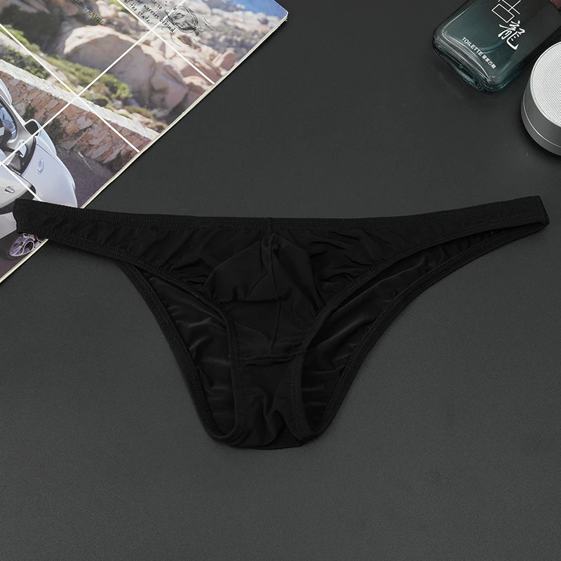 Men Summer Briefs Ice Silk Seamless Sexy Transparent Underwear U Convex Pouch Underwear Low Waist Panties Adult Breathable M-2XL