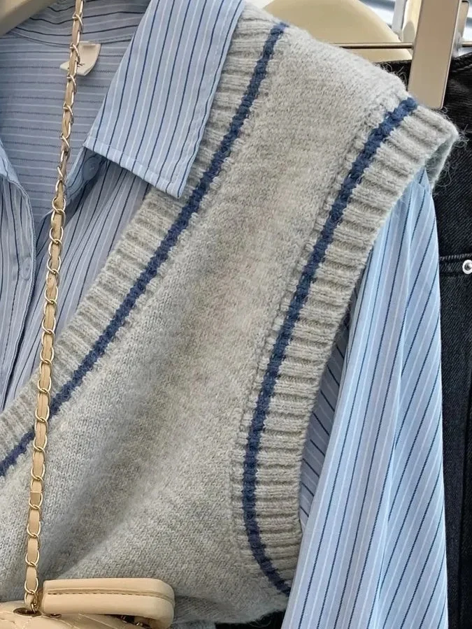 ay V-Ne Knitted Vest Women's Faion Spring Autumn New Sle Layering Sweater European Sle Commute Regular Length