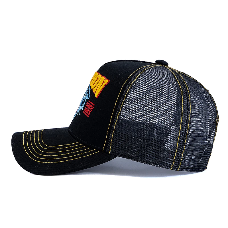 Tiger Head Embroidered Pattern Cap Breathable Mesh Fishing Cap New Style Outdoor Trucker Hat Adjustable Snapback for Men & Women