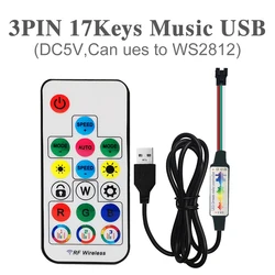 Enhanced Product Title:  
Versatile 17 - Key Music Controller with MINI RF Remote for Addressable LED Strip Lights (3PIN 17Key Music USB)