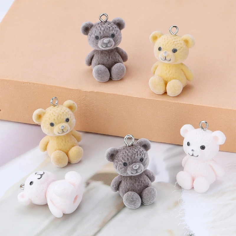 

1Pc Flocking Cartoon Animals Cute Little Bear Resin Dolls Pendant DIY Jewelry Earring Phone Chain Keychain Pendant Accessories