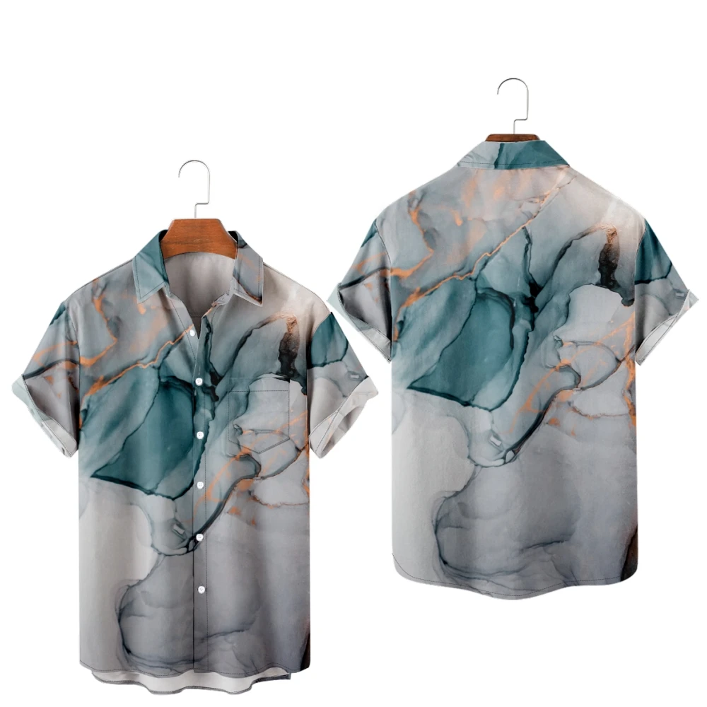 

Casual Button Down Shirts For Men Marbling Printing Shirt Color Block Turndown Outdoor Street Short Sleeve Tees Kids Tops