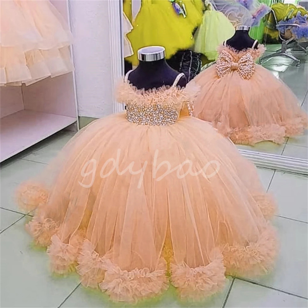 Flower Girl Dresses for Wedding Prom Party Girls Pageant Gowns Lace Floral Appliques Kids Birthday Dress