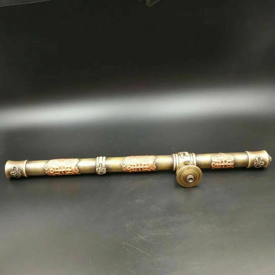 

Chinese Antique Brass pipe Engraving eagle lion living room decoration