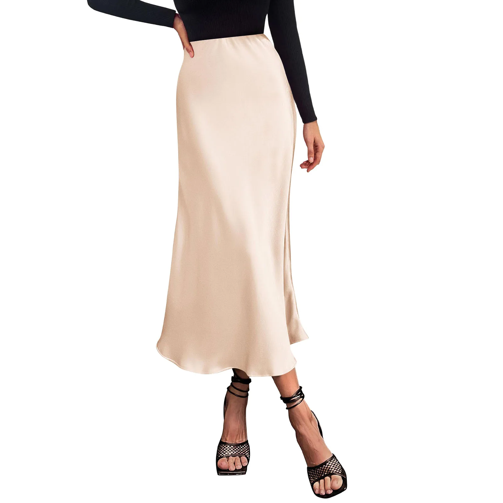 

Women's Midi Satin Skirt Dressy Casual High Waisted A Line Flowy Ruffle Elegant Party Skirts Women Fashion faldas para mujeres