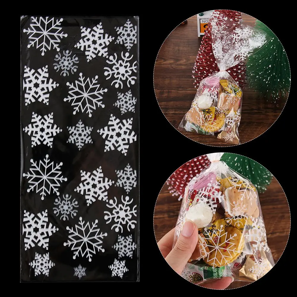Christmas Gift Bags 50PCS Gift Pouch Party Supplies Snowflake Transparent Christmas Candy Bags Baking Packaging Cookies Storage Cellophane