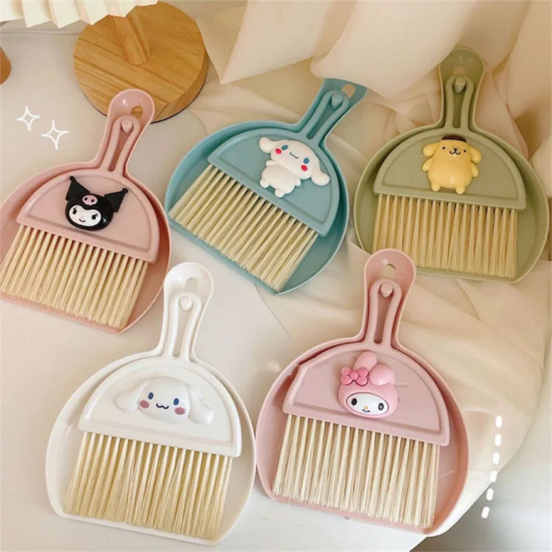 Cinnamoroll Sanrio Broom Set Kawaii Kuromi My Melody Cute Cartoon Desktop Cleaner Keyboard Cleaning Brush Household Mini Dustpan