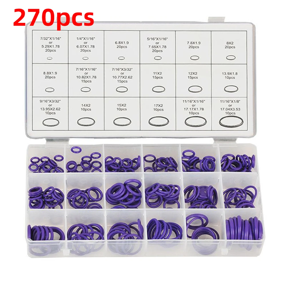 

270Pcs Air Conditioning HNBR O Rings Car Auto Repair Tools Rubber Air Conditioning Refrigerant Ring Sets Car Tools 18 Sizes