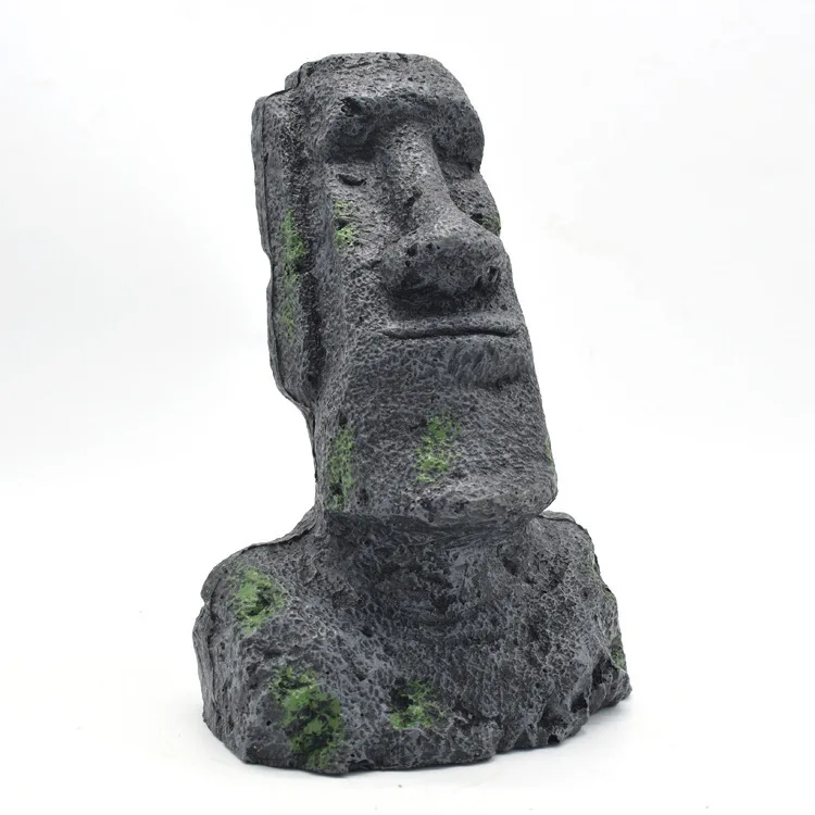 Aquarium Moai Statues Easter Island Head Ornaments Statues Fish Tank Landscaping Decor Home Tabletop Terrarium Aquascaping
