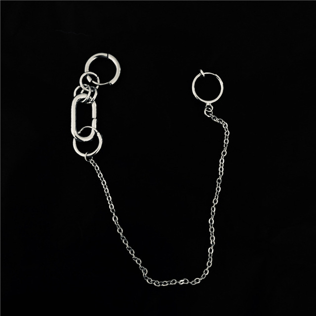 Style Cool Personality Nose Chain Fake Earrings Lip Ring with Long Chains Trendy Piercings Earring Ear Clip Body Jewelery