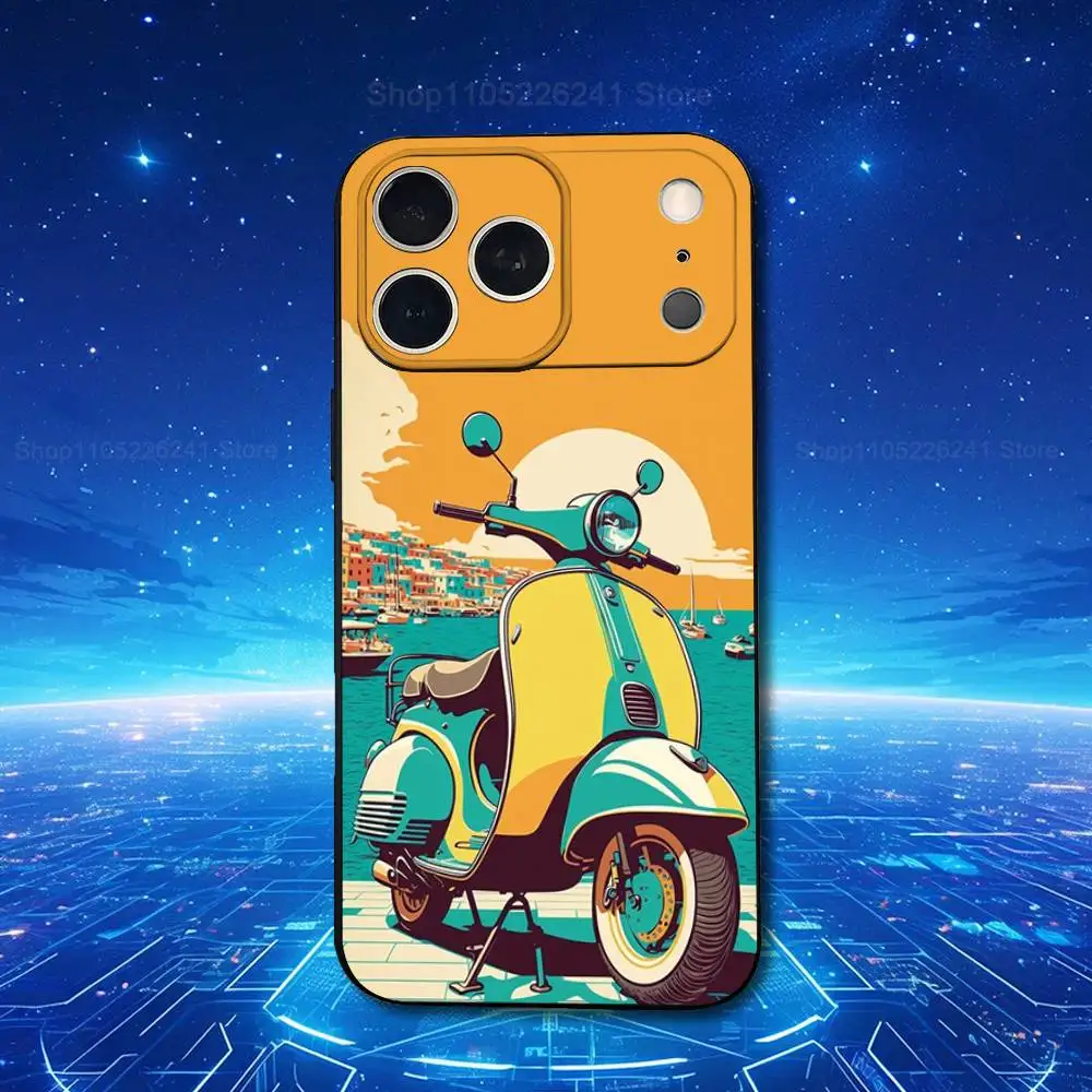 Sleek Black Soft Silicone Phone Case - Cool V-Vespas Scooters Design