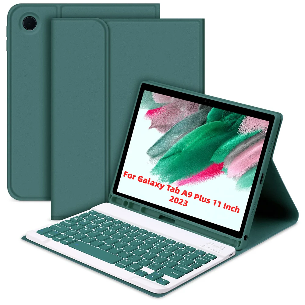 For Samsung Galaxy Tab A9 Plus 11 Inch Smart Cover Auto Sleep/Wake Leather Folio Cover W/Pencil Holder Magic Keyboard with Mouse