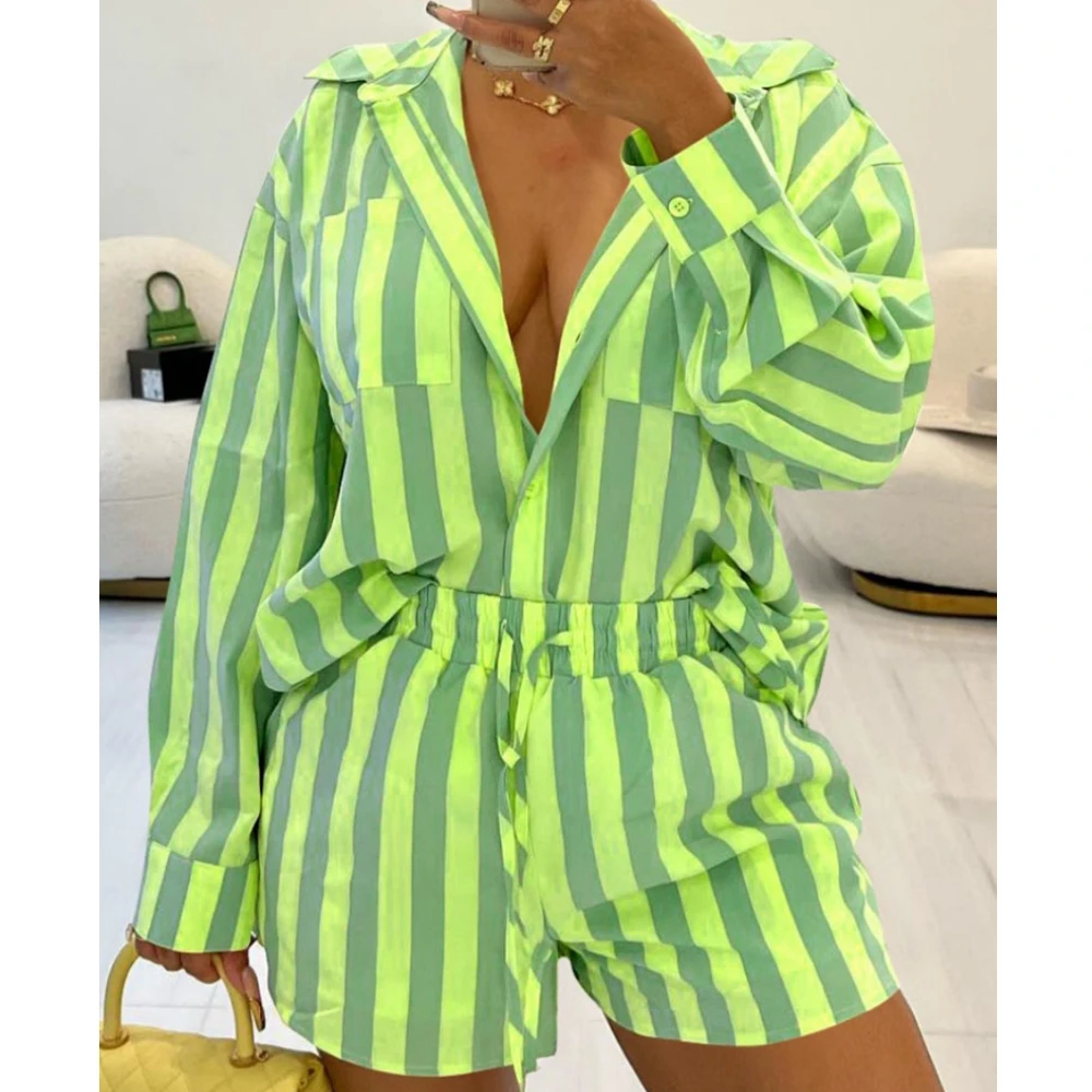 

Wepbel Casual Short Pants Loose Printed Two-Piece Suit Fashion Shirt Top Women Summer Long Sleeve Tshirt Tops Streetwear Shorts