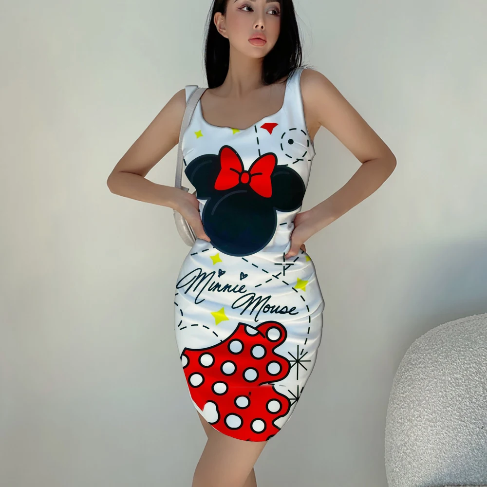 

Повседневное модное облегающее короткое платье с мультяшным 3D-принтом Микки Мауса удобное летнее женское платье с зажимом