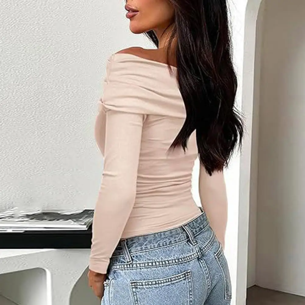 

Women Loose Style Top Elegant Off Shoulder Ruched Long Sleeve Tops for Women Commuting Style Slim Fit Comfort for Going