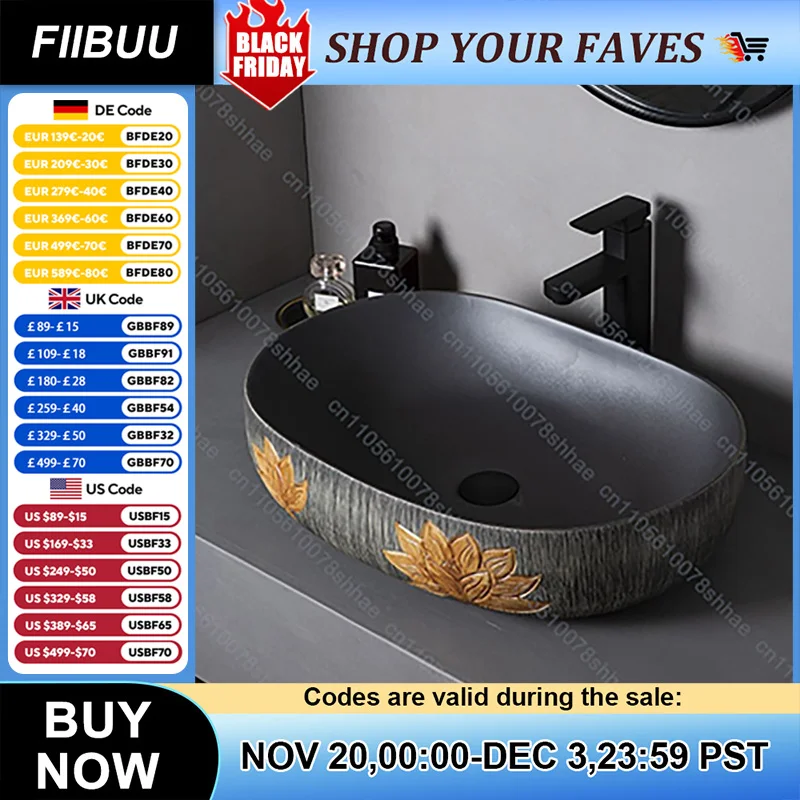 อ่างล้างหน้าเซรามิกวินเทจสำหรับห้องน้ำ ระเบียง อ่างล้างหน้าสไตล์เรโทร อ่างล้างหน้าแบบวางบนเคาน์เตอร์ อ่างล้างหน้าศิลปะ 1