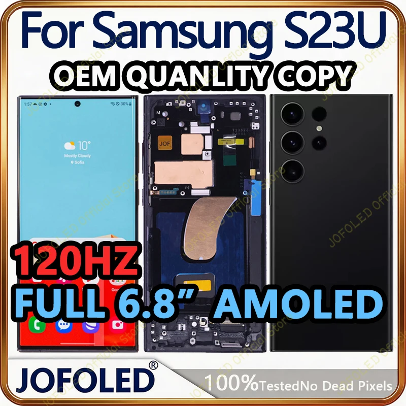 Display AMOLED 6.8' 120Hz per Samsung Galaxy S23 Ultra LCD con Cornice S921B S918U, Assemblaggio Display, Touch Screen Digitizer