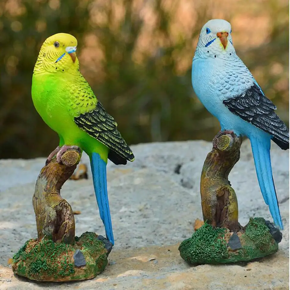 Hars Papegaai Standbeeld, 13 Inch Realistische Papegaai Outdoor Sculptuur, Hars Dieren Beeldje, Levensecht Grote Tropische Vogel Standbeeld, Hars Gazon Ornament voor Buiten, Tuin (Blauw