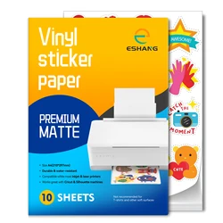 Premium Matte White Printable Vinyl Sticker Paper - A4 Size, Tear - Resistant, Self - Adhesive, Inkjet Printable Labeling Paper (10 Sheets Matte)