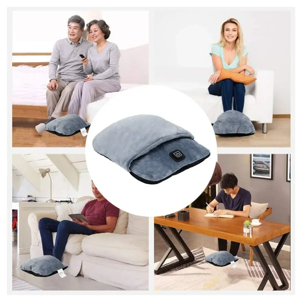 USB Rechargeable Electric Foot Warmer with Vibration Heat Massage Options Relieve Stress Tension Muscle Pain Flannel Material